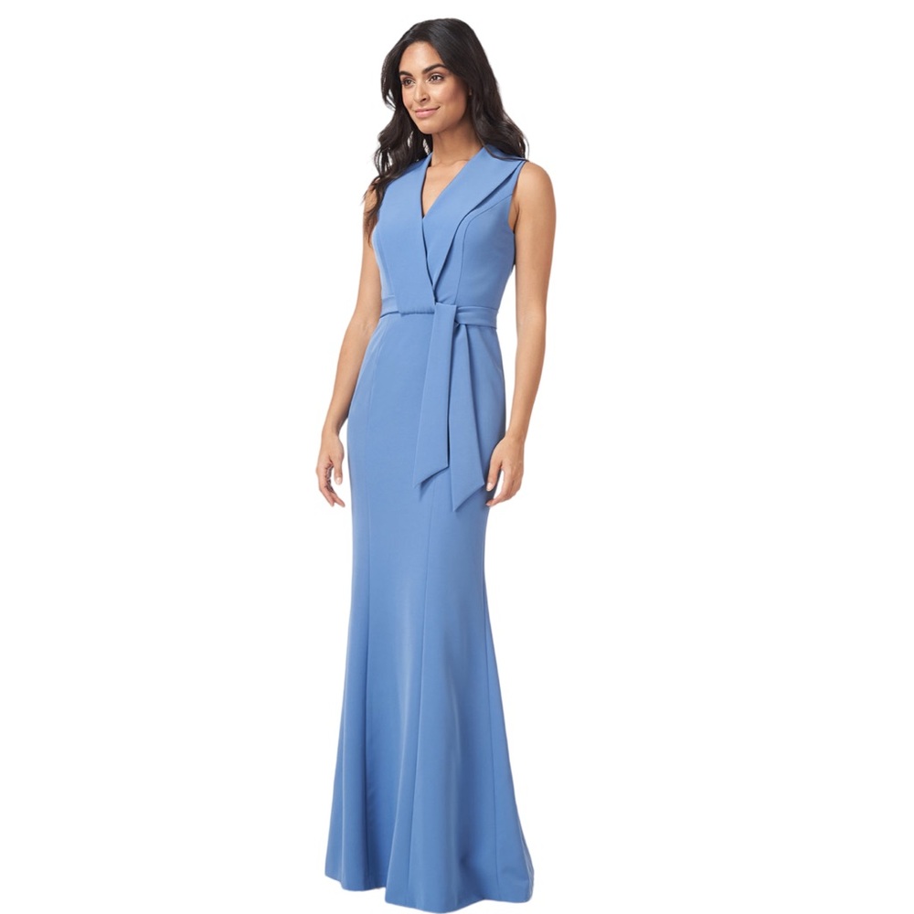 NEW Kay Unger NEW YORK Cecily V-Neck tie GOWN size 6 - Picture 2 of 9